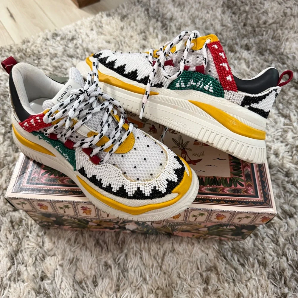 Farm Rio Multi Beaded Platform Sneakers Womens Size 7 Multicolor Boho Maximalist